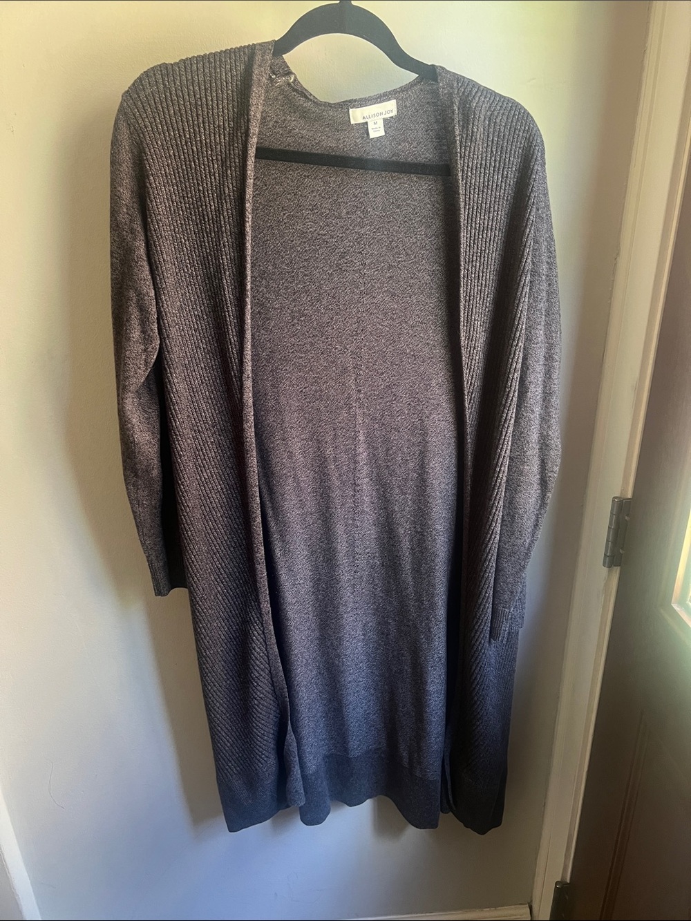Allison Joy Charcoal Open-Front Ribbed Long Cardigan